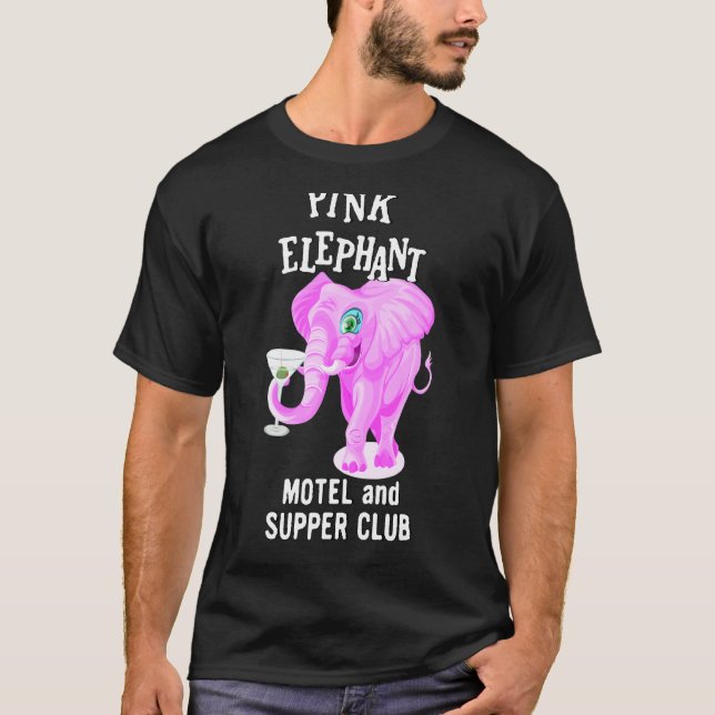 T-shirt Eléphant Rose De Couleur Avec Martini Verre (Devant)