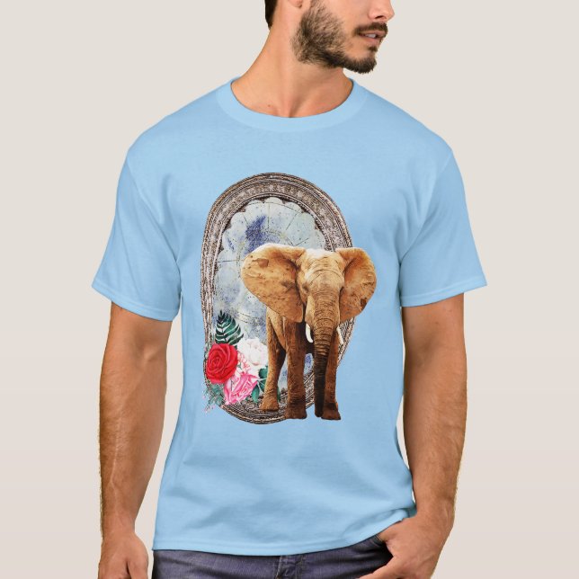 T-shirt Eléphant, Rose Et Cadre (Devant)