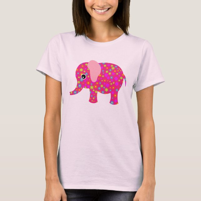 T-shirt Elephant rose floral Neon bleu Raglan Toddler Tee (Devant)
