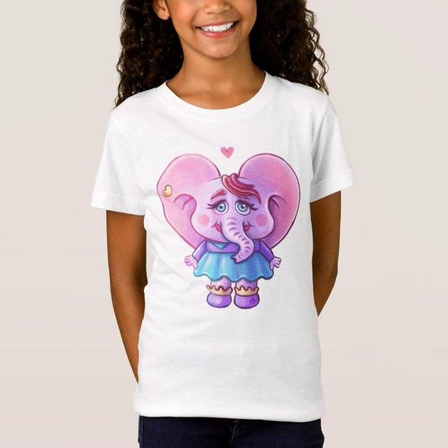 T-Shirt Eléphant rose Kawaii dans l'amour (Devant)
