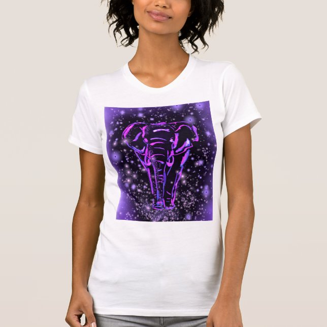 T-shirt Eléphant Rose Violet Marchant À Galaxy (Devant)
