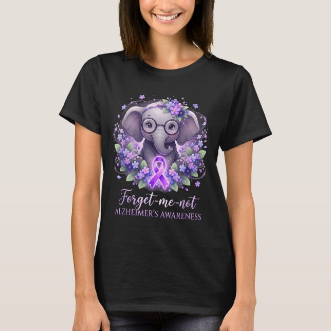 T-shirt Éléphant ruban violet n'oublie pas alzheimer (Devant)