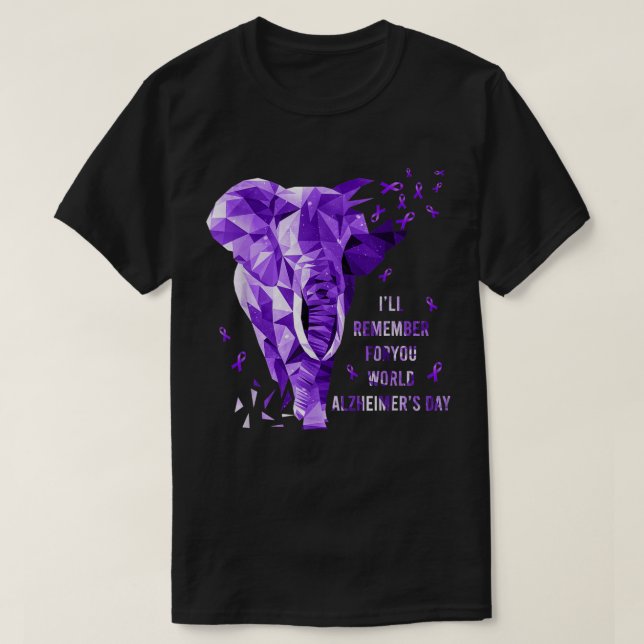 T-shirt Elephant se souviendra de vous dans le monde Alzhe (Design devant)