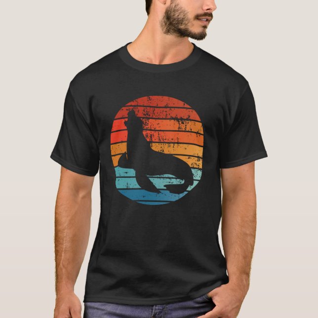 T-shirt Elephant Seal Sunset Retro Vintage (Devant)
