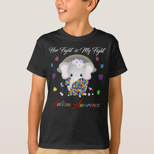 T-shirt Elephant Son combat est ma Sensibilisation sur l'a (Devant)