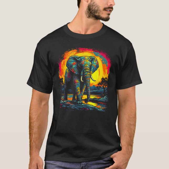 T-shirt Elephant Sun Zoo Jungle Nature Designer (Devant)