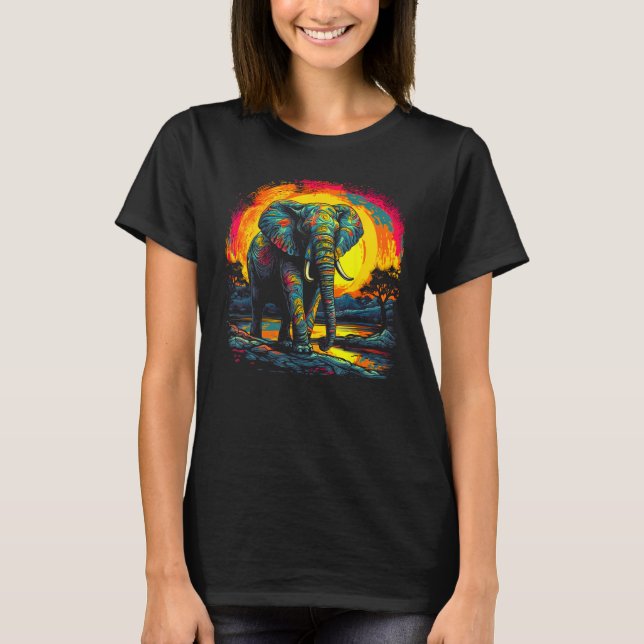 T-shirt Elephant Sun Zoo Jungle Nature Designer (Devant)
