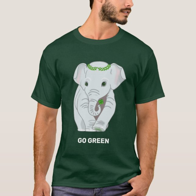 T-Shirt Éléphant Tenant un Trèfle à Quatre Feuille (Devant)