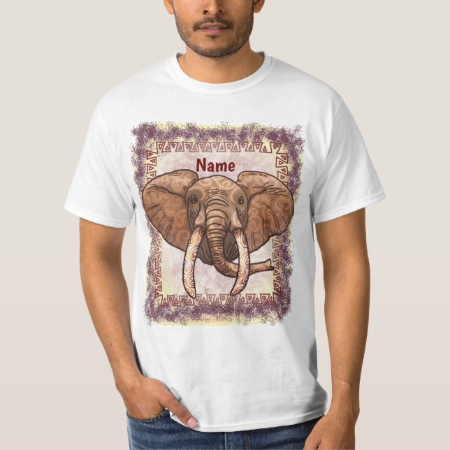 T-shirt éléphant tribal sépia (Devant)
