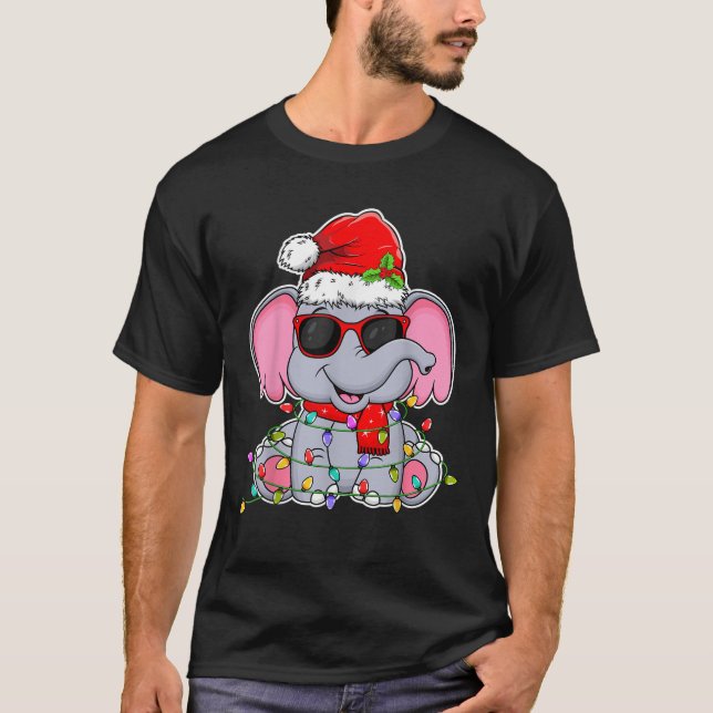 T-shirt Elephant Wearing Glasses Santa Hat Elephant Lover  (Devant)