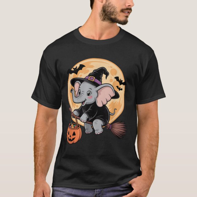 T-shirt Elephant Witch Hat Pumpkin Halloween Costume Men W (Devant)