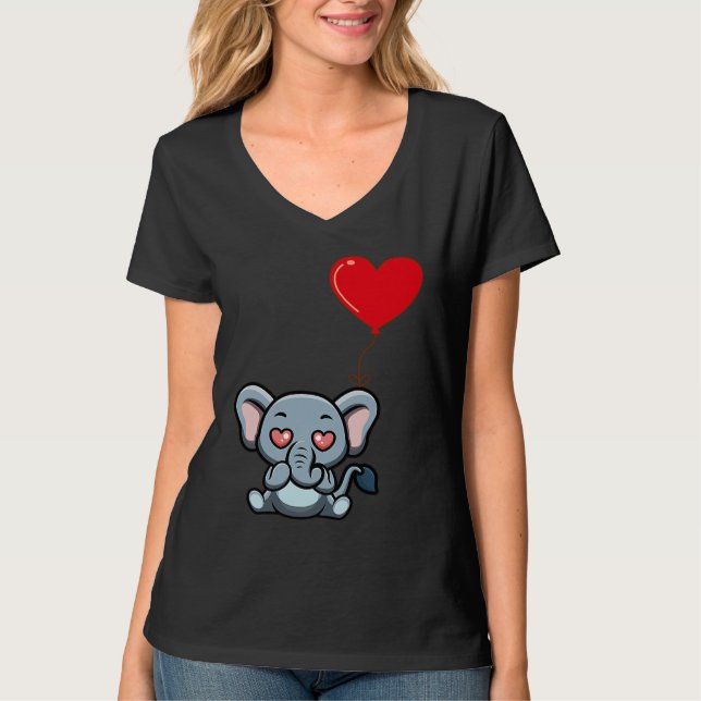 T-shirt Elephant With Heart Balloon Valentines Day Love Bo (Devant)