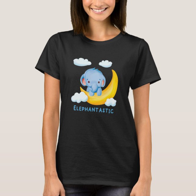 T-shirt Eléphantastique Mignonne Éléphant Sur Lune Avec Nu (Devant)