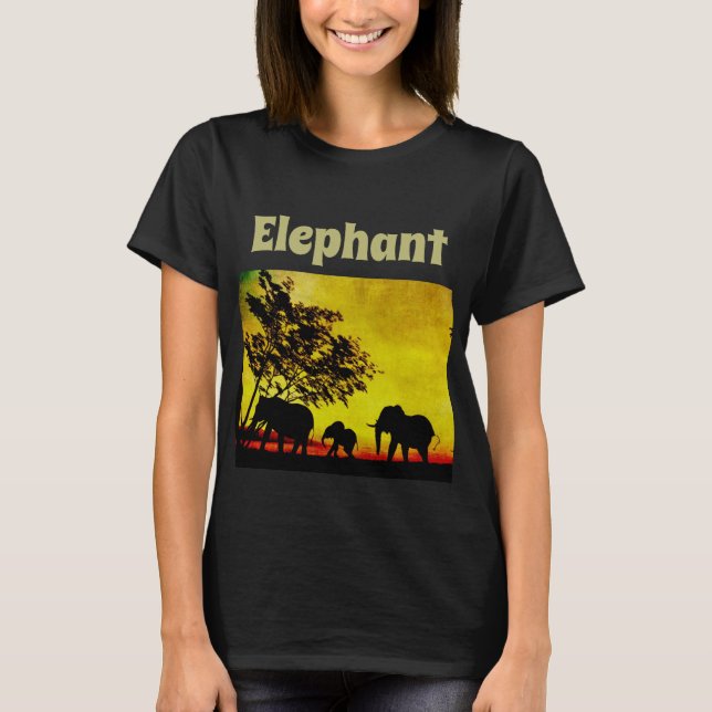 T-shirt Eléphants coucher de soleil (Devant)