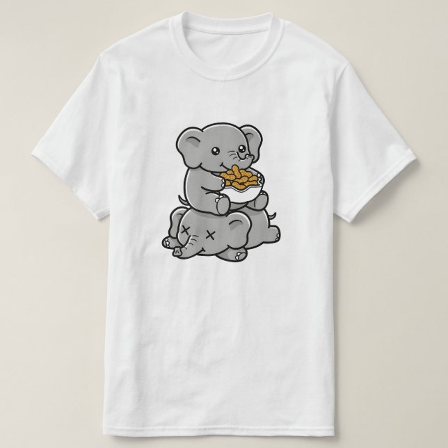 T-shirt Éléphants de dessin animé mignons mangeant des cac (Design devant)