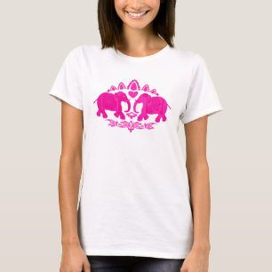 T-shirt Eléphants indiens chics Pink Ethnic