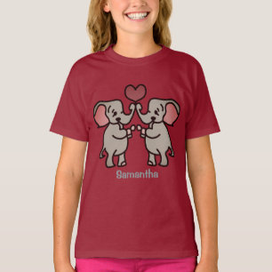 T-shirt Éléphants Minimalistes Heureux avec un Cœur Amou