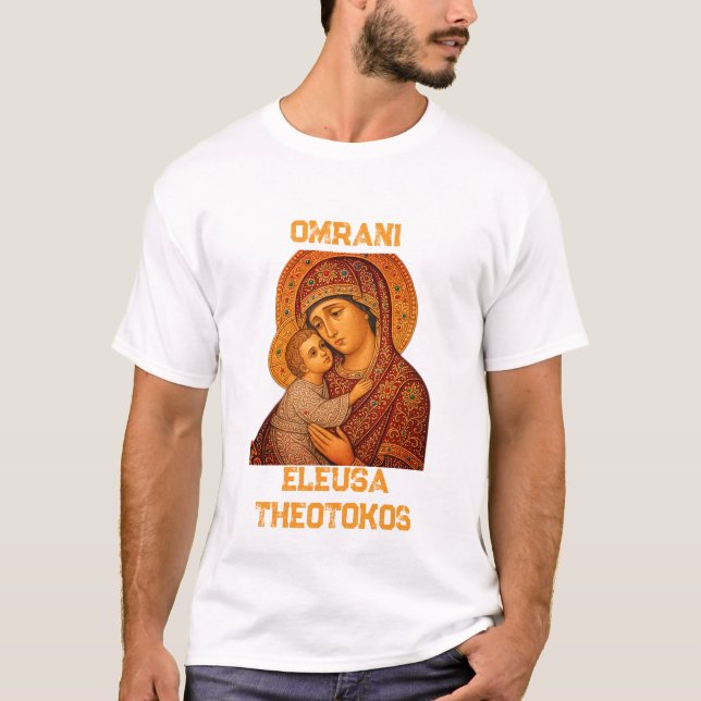 T-shirt Eleusa Theotokos Icon Byzantine Madonna et Chil (Devant)