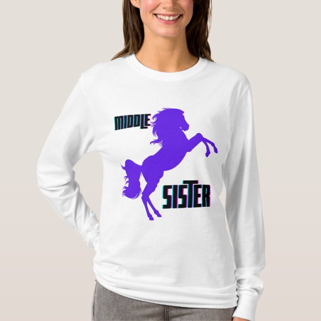T-shirt Élevage de poney violet de la sœur moyenne (Devant)