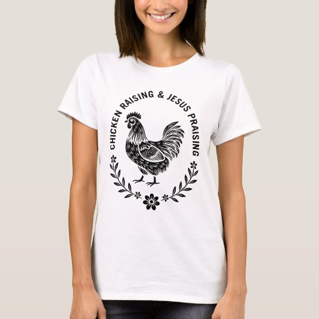 T-shirt Élevage de poulet et collecte de Jésus (Devant)