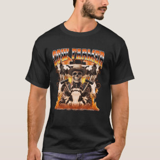 T-shirt Élevage de vaches Ferme Agriculteur Flammes Squele