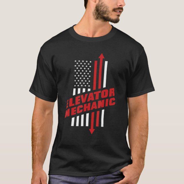 T-shirt Elevator Mechanic Inspector America USA Elevator L (Devant)