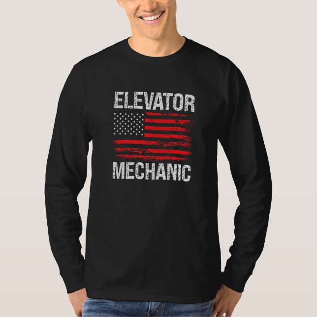 T-shirt Elevator Mechanic Technician US American Flag Dist (Devant)