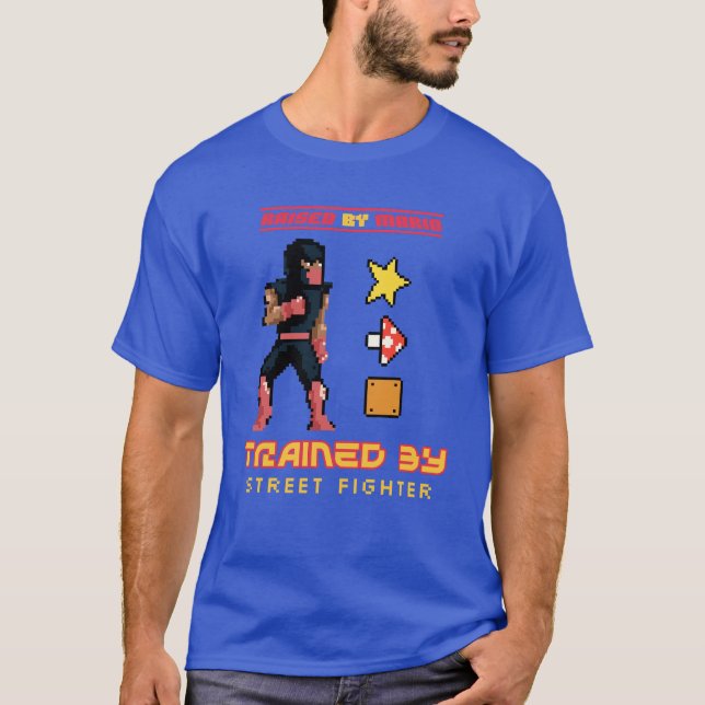 T-shirt Élevé Par Mario, Entraîné Par Street Fighter (Devant)