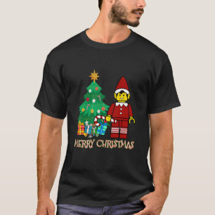 T-shirt Elf Figure Joyeux blocs de Noël Bâtiment de brique