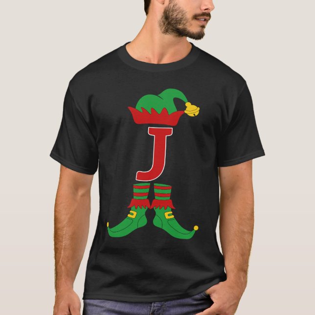T-shirt Elf Initial J Matching Family Group Christmas Holi (Devant)