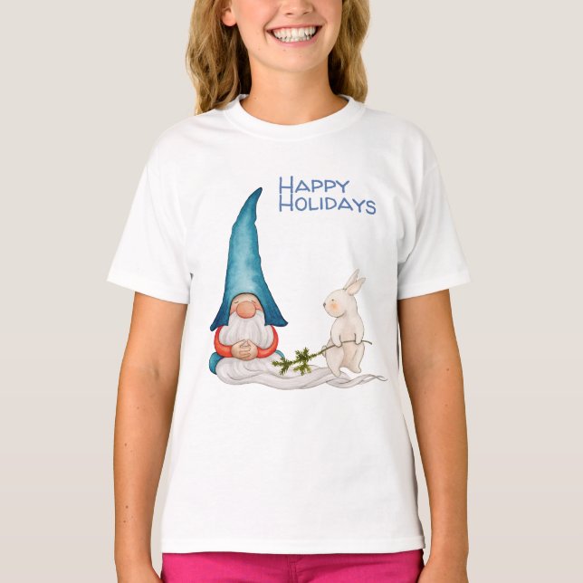 T-shirt Elfe de Noël ou Gnome avec lapin (Devant)