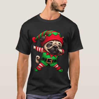 T-shirt Elfe de Noël Pug Drôle Amateur de Pug