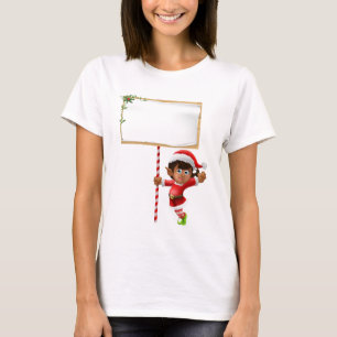 T-shirt Elfe de Noël tenant un signe