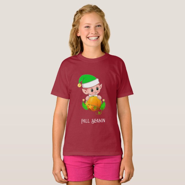 T-shirt Elfe mignon & Citrouille Saison d'automne  (Devant entier)