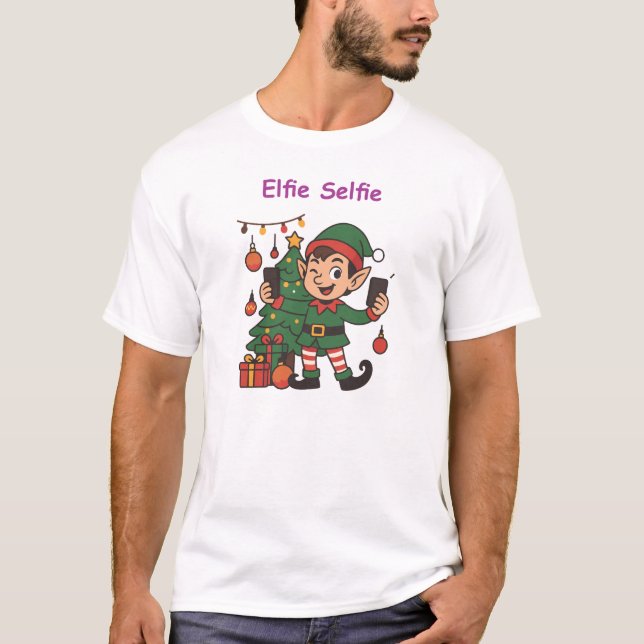 T-shirt Elfie Selfie Christmas Tee – Funny Holiday Elf  (Devant)