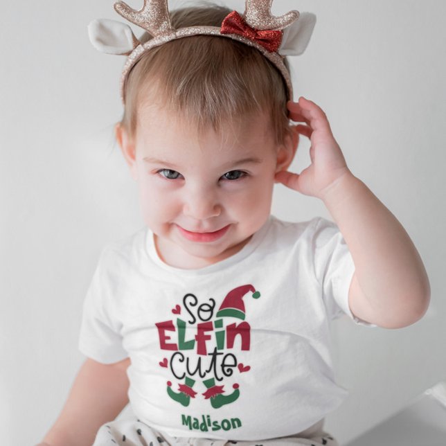 T-shirt Elfin Cute Nom Personnalisé Elf Christmas (Créateur téléchargé)
