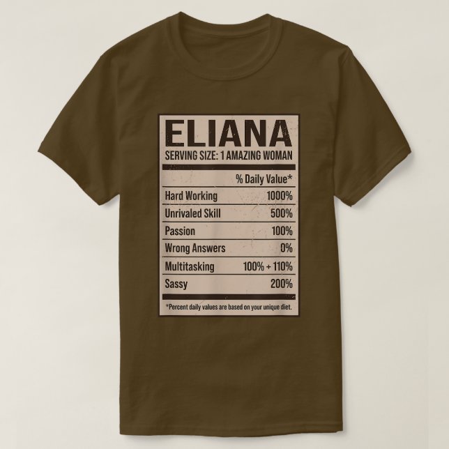 T-shirt Eliana Nutrition Facts Nom Pseudo Alias Titre F (Design devant)