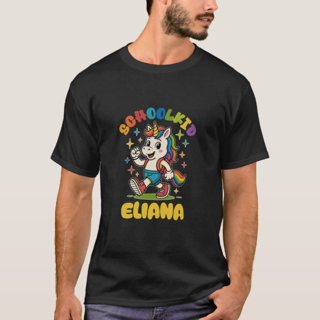 T-shirt Eliana schoolkid Rainbow Unicorn Design Personaliz (Devant)