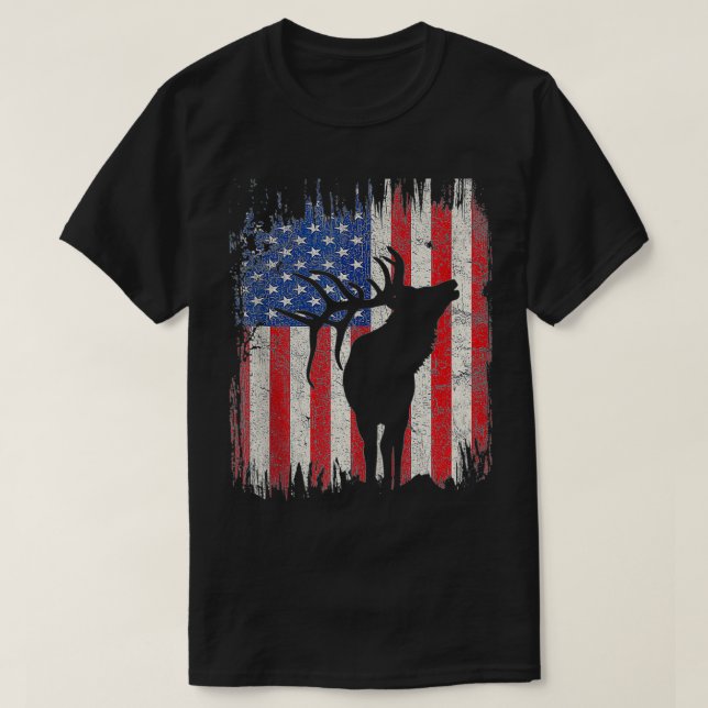T-shirt Elk American USA Drapeau Patriotique 4 juillet (Design devant)