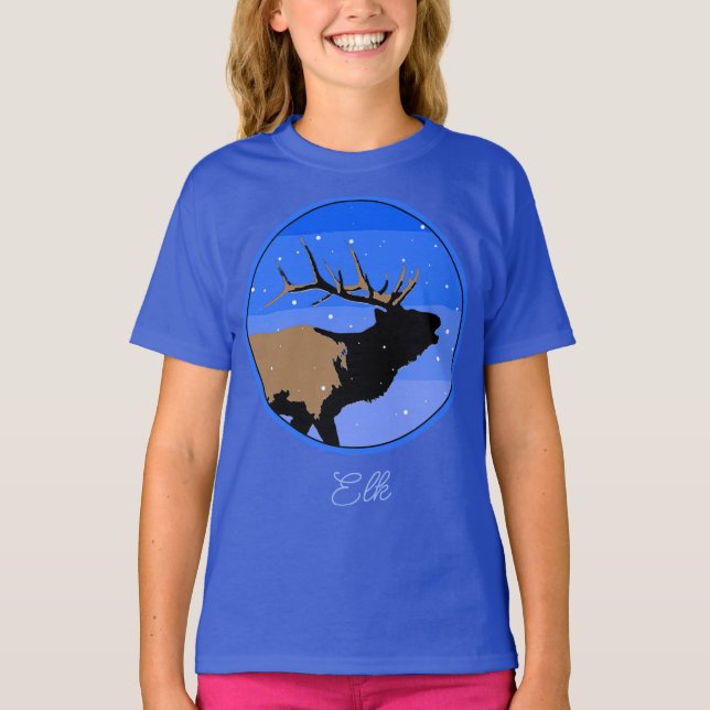 T-shirt Elk bouillonnant en hiver - Art original de la fau (Devant)