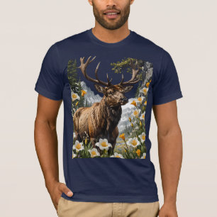 T-shirt Elk De L'Utahn Entouré De Fleurs De Lys Sego