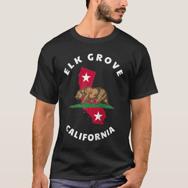 T-shirt Elk Grove California CA Flag and Bear Badge Souven (Devant)
