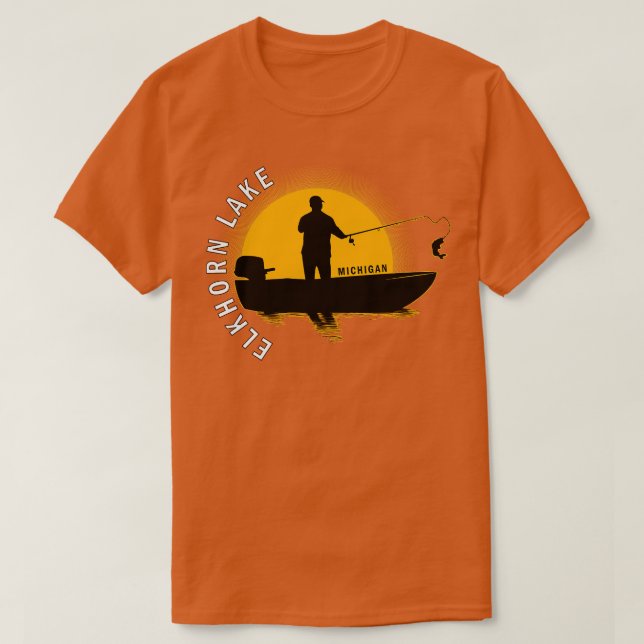 T-shirt Elkhorn Lake Fishing Michigan Sunrise (Design devant)