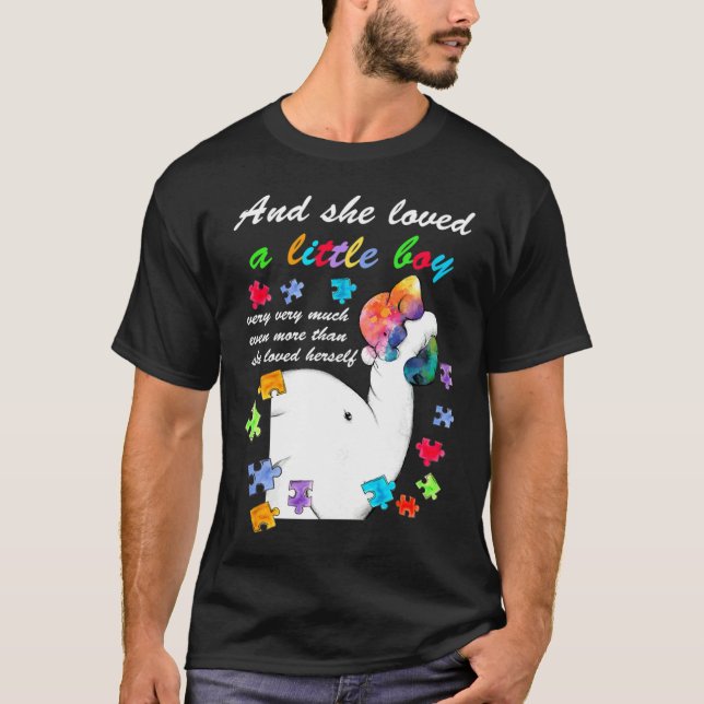 T-shirt Elle Aimait Un Peu Beaucoup L'Autisme Éléphant Con (Devant)