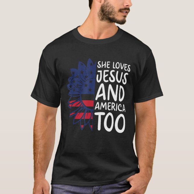 T-shirt Elle aime Jésus et l'Amérique Trop 4 juillet Indep (Devant)
