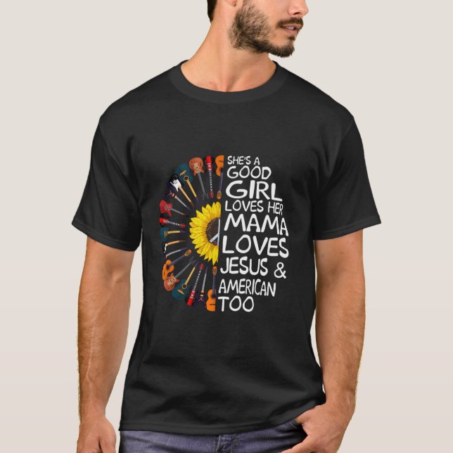 T-shirt Elle Aime Sa Mama Aime Les Guitares De Jésus (Devant)
