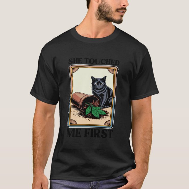 T-shirt Elle m'a touché en premier Chat Plante Chatons Pla (Devant)