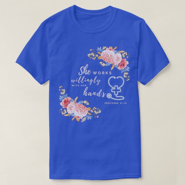 T-shirt Elle travaille volontiers avec ses mains Proverbes (Design devant)
