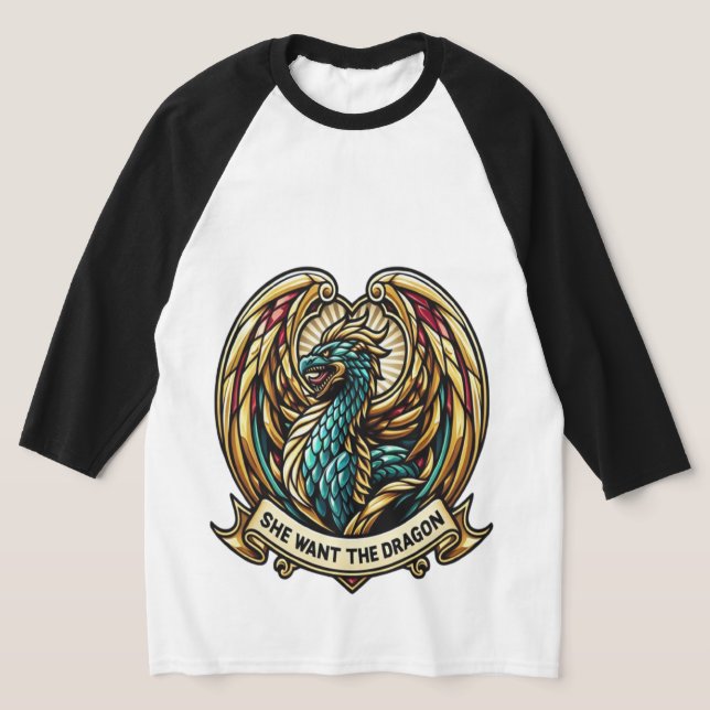 T-shirt Elle veut le design de verre de verre de dragon (Poser)