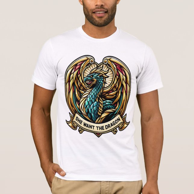 T-shirt Elle veut le design de verre de verre de dragon (Devant)